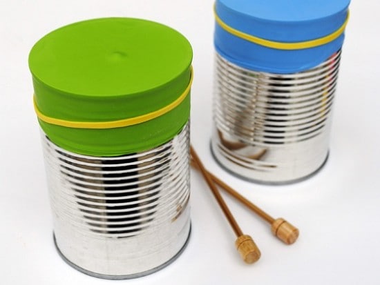 recycled tin can drums