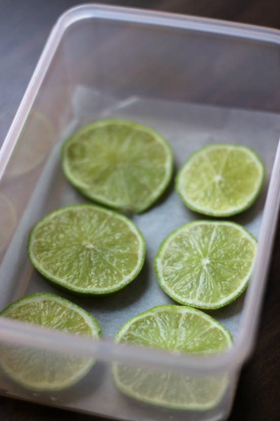 sliced limes ready to go in the deep freeze