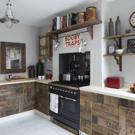 kitchen made from fruit crates for a secondhand chic look