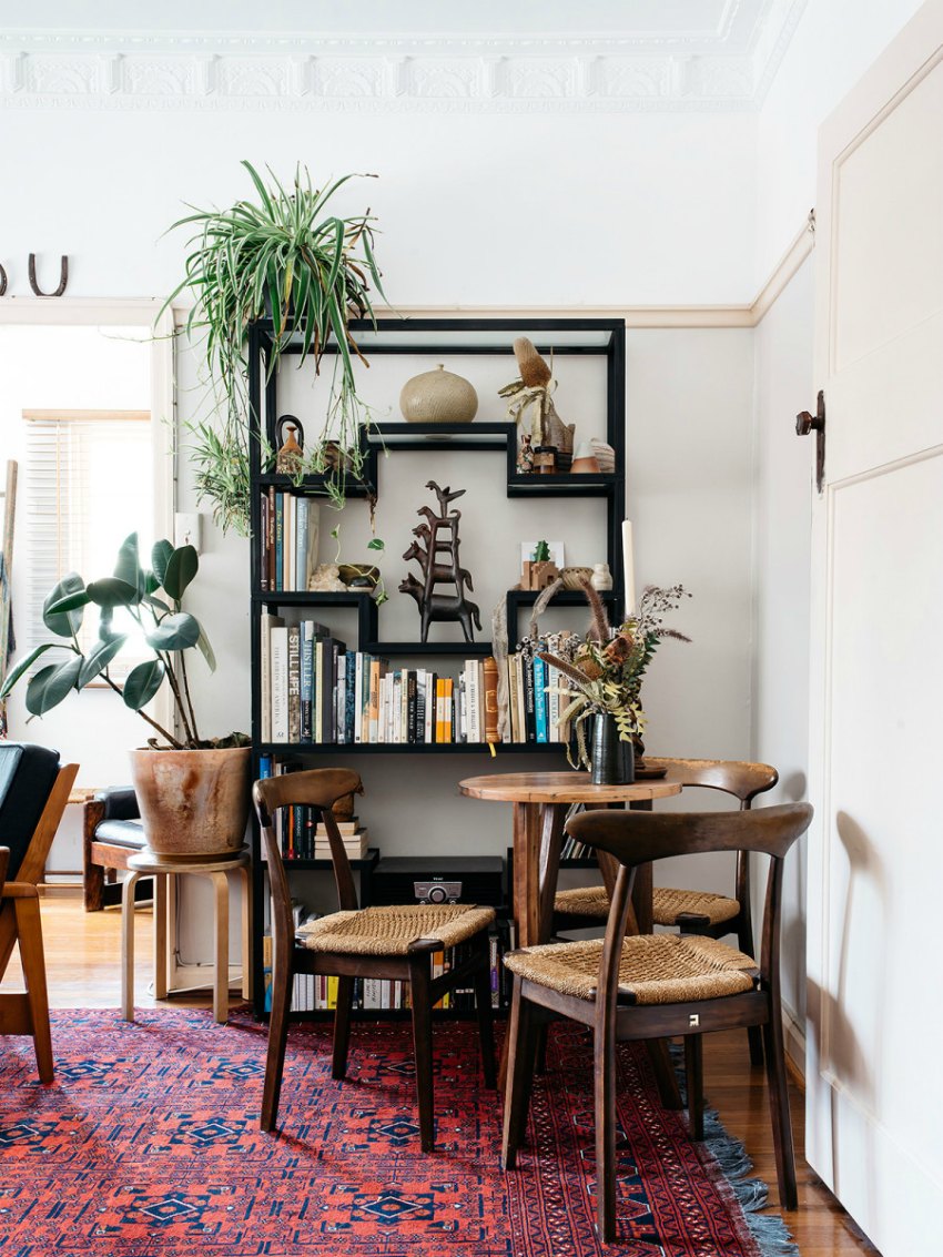 mid-century-dining-room-nook in this house full of secondhand finds