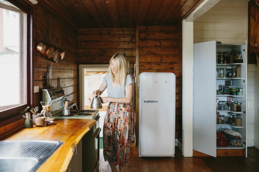 white smeg fridge as part of a recycled house tour