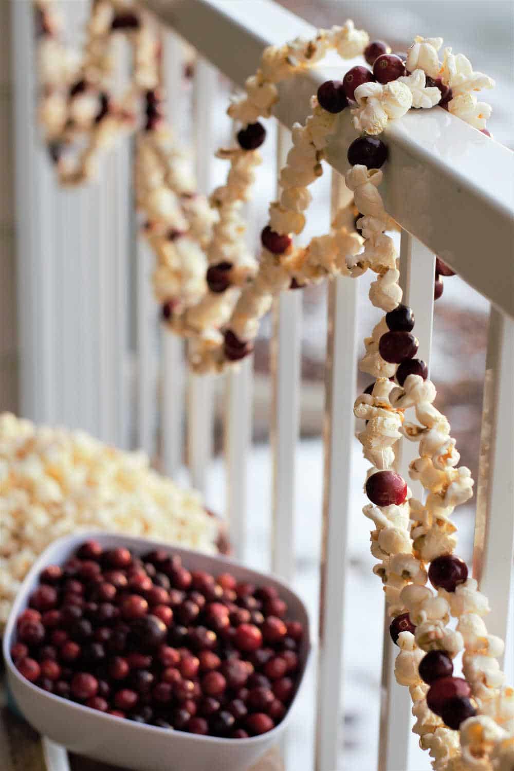 Popcorn and cranberry eco-friendly and plastic-free Christmas garland decoration.