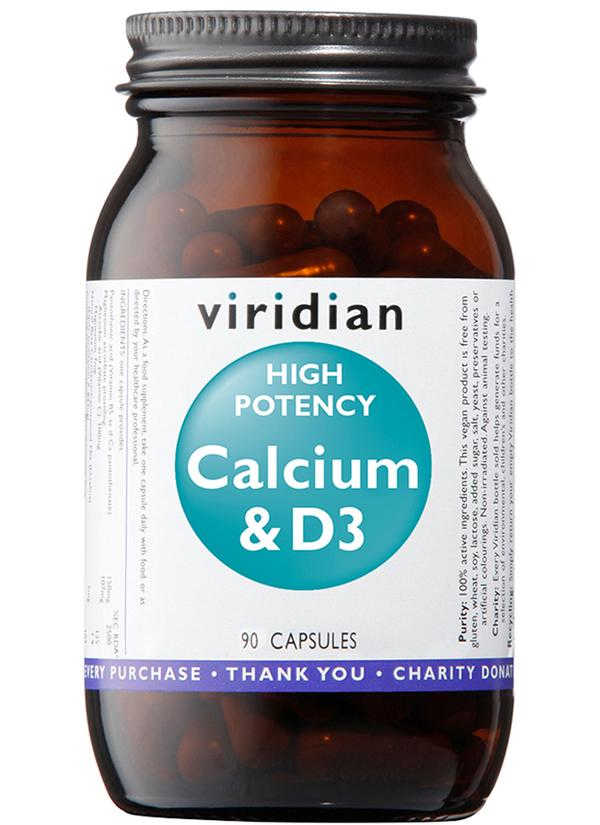 Viridian vegan calcium with added vitamin D in an amber glass jar
