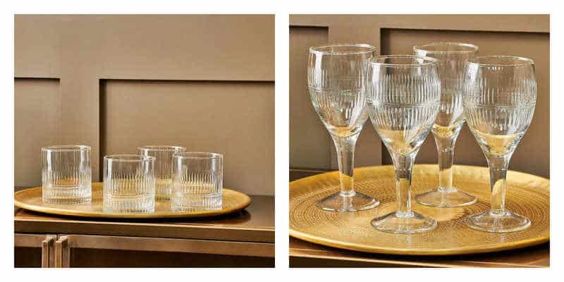 Nkuku wine glasses and drinking tumblers made from recycled glass.
