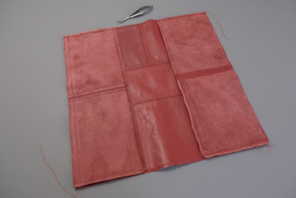 red leather panels stitched together