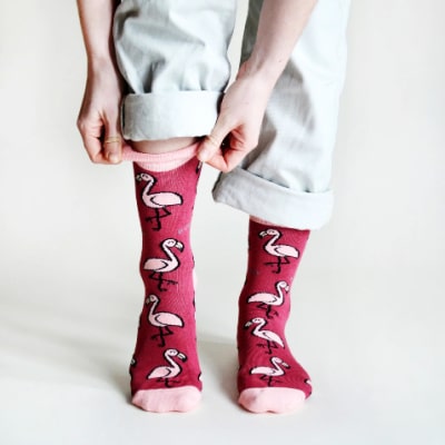 Person wearing flamingo print socks