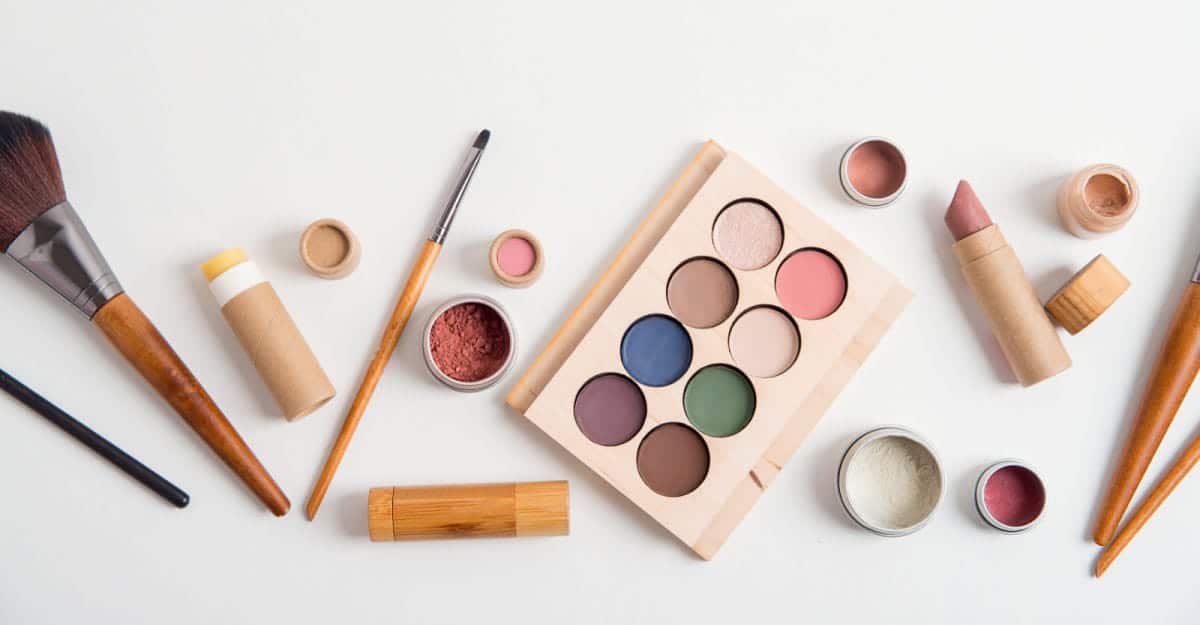 selection of makeup products in plastic-free packaging