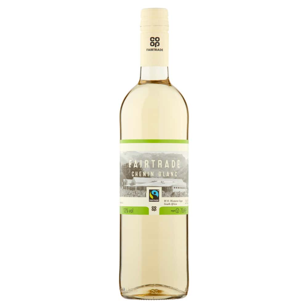 Bottle of Fairtrade Chenin blanc wine from the co-op